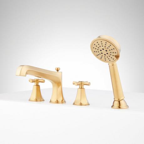 Elita 4-Hole Roman Tub Faucet and Hand Shower - Cross Handles