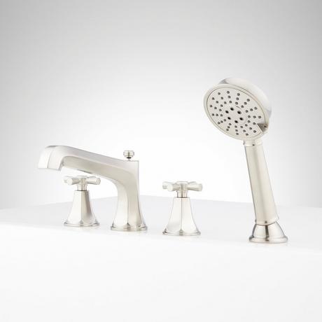 Elita 4-Hole Roman Tub Faucet and Hand Shower - Cross Handles