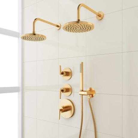 Drea Thermostatic Shower System With Dual Showerheads and Hand Shower