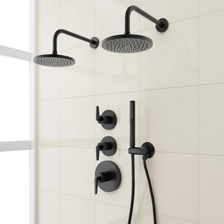 Drea Thermostatic Shower System With Dual Showerheads and Hand Shower