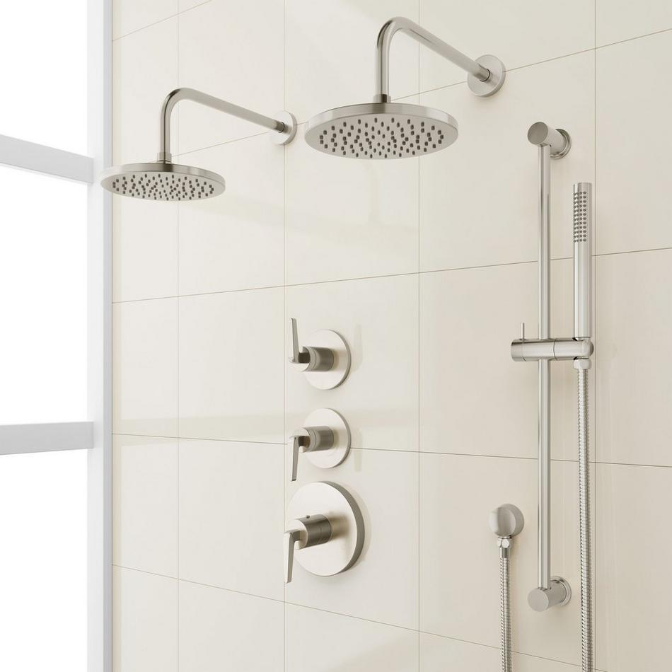 Drea Thermostatic Shower System With Dual Showerheads, Slide Bar and Hand Shower, , large image number 1