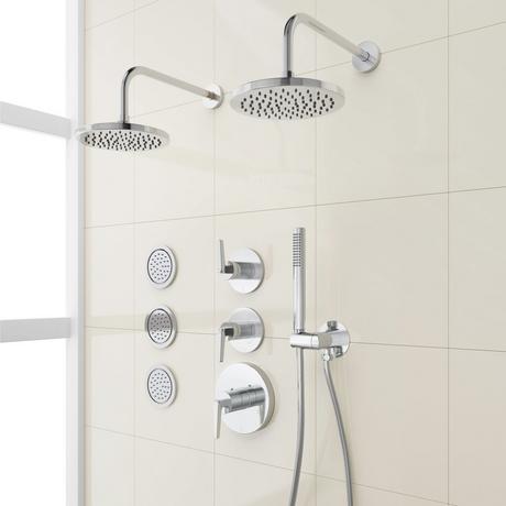 Drea Thermostatic Shower System With 3 Body Sprays and Hand Shower