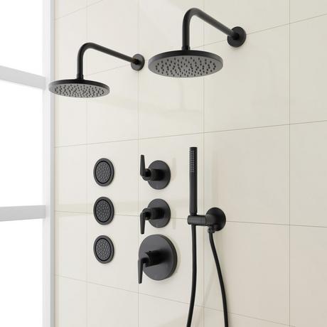 Drea Thermostatic Shower System With 3 Body Sprays and Hand Shower