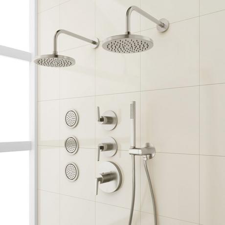 Drea Thermostatic Shower System With 3 Body Sprays and Hand Shower