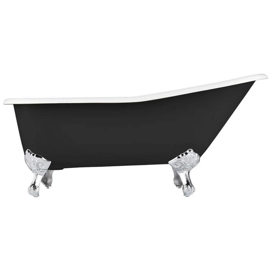 66" Goodwin Cast Iron Clawfoot Tub - Polished Brass Feet -No Holes-Rolled Rim - Black - No Drain, , large image number 2