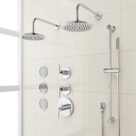 Drea Thermostatic Shower System With 3 Body Sprays, Slide Bar and Hand Shower