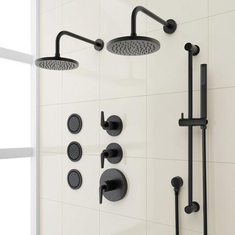 Drea Thermostatic Shower System With 3 Body Sprays, Slide Bar and Hand Shower