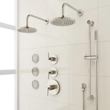 Drea Thermostatic Shower System With 3 Body Sprays, Slide Bar and Hand Shower