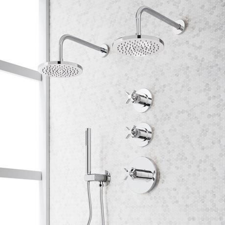 Vassor Thermostatic Shower System With Dual Showerheads and Hand Shower