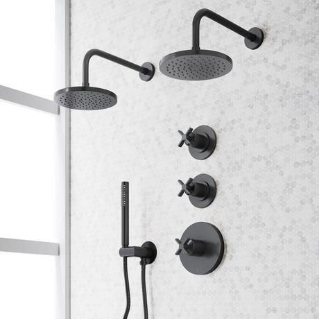 Vassor Thermostatic Shower System With Dual Showerheads and Hand Shower