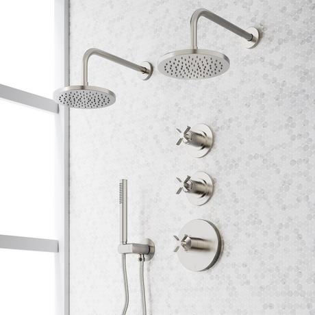 Vassor Thermostatic Shower System With Dual Showerheads and Hand Shower