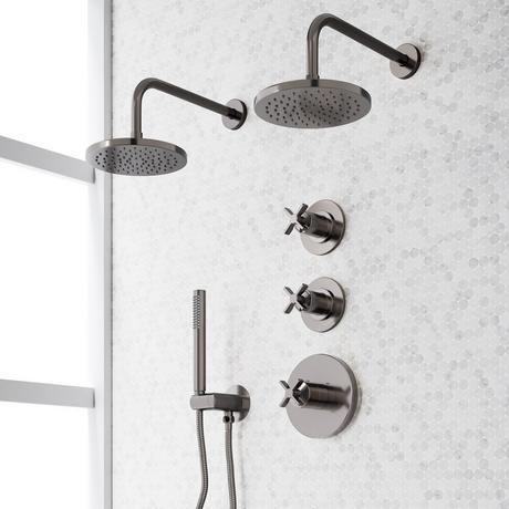 Vassor Thermostatic Shower System With Dual Showerheads and Hand Shower