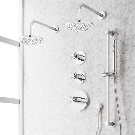 Vassor Thermostatic Shower System With Dual Showerheads, Slide Bar and Hand Shower