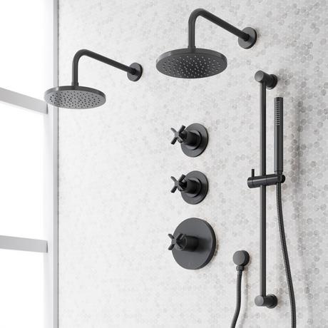 Vassor Thermostatic Shower System With Dual Showerheads, Slide Bar and Hand Shower