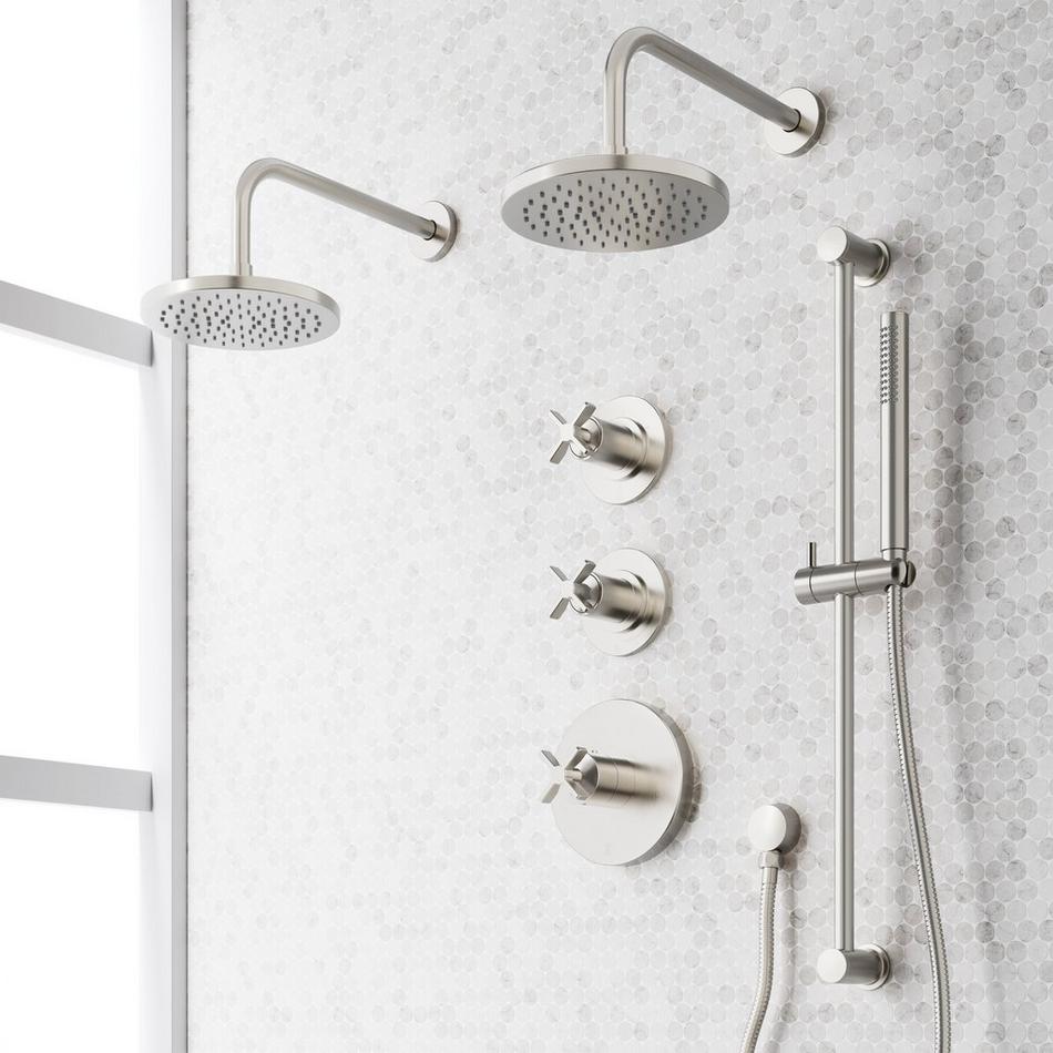 Vassor Thermostatic Shower System With Dual Showerheads, Slide Bar and Hand Shower, , large image number 1