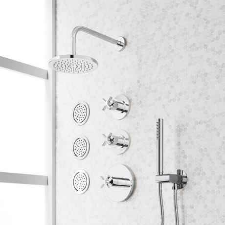 Vassor Thermostatic Shower System With 3 Body Sprays and Hand Shower