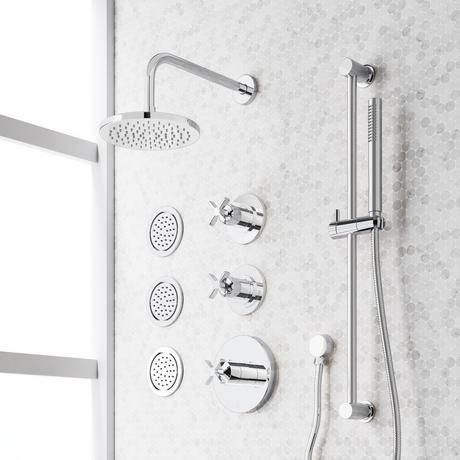 Vassor Thermostatic Shower System With 3 Body Sprays, Slide Bar and Hand Shower