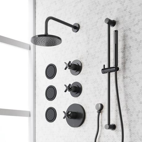 Vassor Thermostatic Shower System With 3 Body Sprays, Slide Bar and Hand Shower