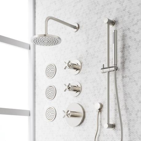 Vassor Thermostatic Shower System With 3 Body Sprays, Slide Bar and Hand Shower