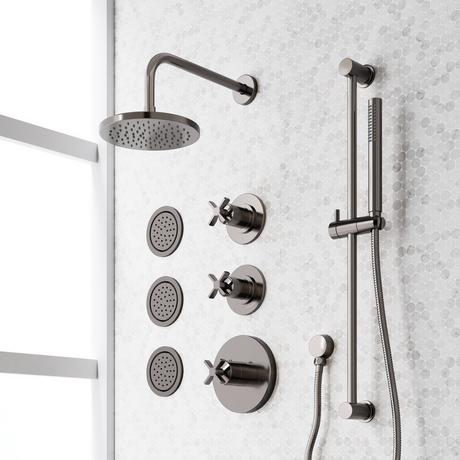 Vassor Thermostatic Shower System With 3 Body Sprays, Slide Bar and Hand Shower