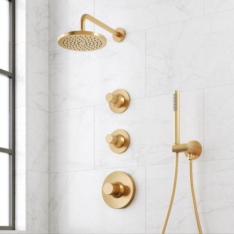 Lentz Thermostatic Shower System With Hand Shower - Knob Handles