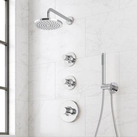 Lentz Thermostatic Shower System With Hand Shower - Knob Handles