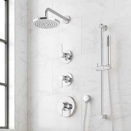 Lentz Thermostatic Shower System With Slide Bar and Hand Shower - Lever Handles