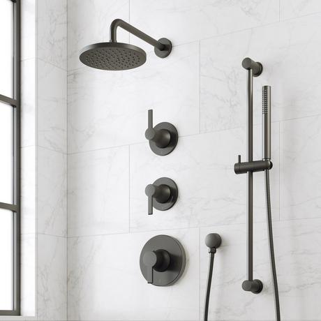 Lentz Thermostatic Shower System With Slide Bar and Hand Shower - Lever Handles