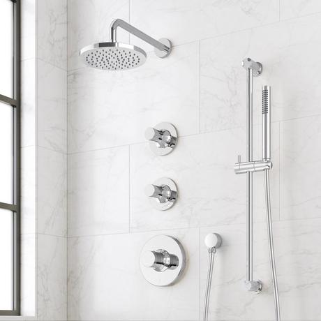 Lentz Thermostatic Shower System With Slide Bar and Hand Shower - Knob Handles