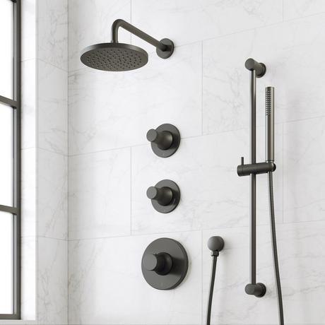 Lentz Thermostatic Shower System With Slide Bar and Hand Shower - Knob Handles