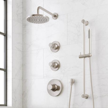 Lentz Thermostatic Shower System With Slide Bar and Hand Shower - Knob Handles