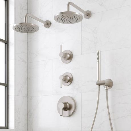 Lentz Thermostatic Shower System With Dual Showerheads and Hand Shower - Lever Handles