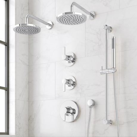 Lentz Thermostatic Shower System - Dual Showerheads, Slide Bar and Hand Shower - Lever Handles