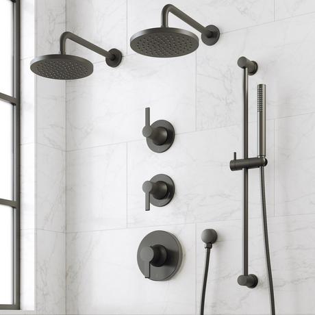 Lentz Thermostatic Shower System - Dual Showerheads, Slide Bar and Hand Shower - Lever Handles