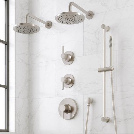 Lentz Thermostatic Shower System - Dual Showerheads, Slide Bar and Hand Shower - Lever Handles