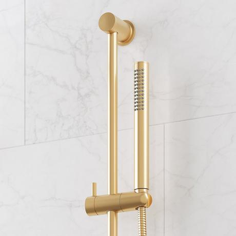 Lentz Thermostatic Shower System - Dual Showerheads, Slide Bar and Hand Shower - Knob Handles