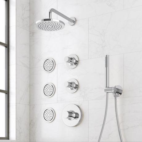 Lentz Thermostatic Shower System With 3 Body Sprays and Hand Shower - Lever Handles