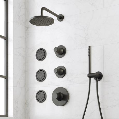 Lentz Thermostatic Shower System With 3 Body Sprays and Hand Shower - Lever Handles