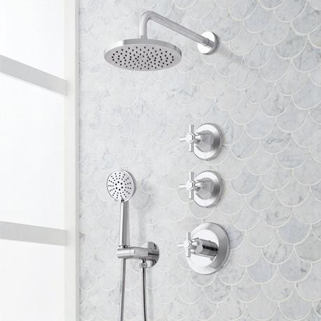 Elita Thermostatic Shower System With Hand Shower - Cross Handles