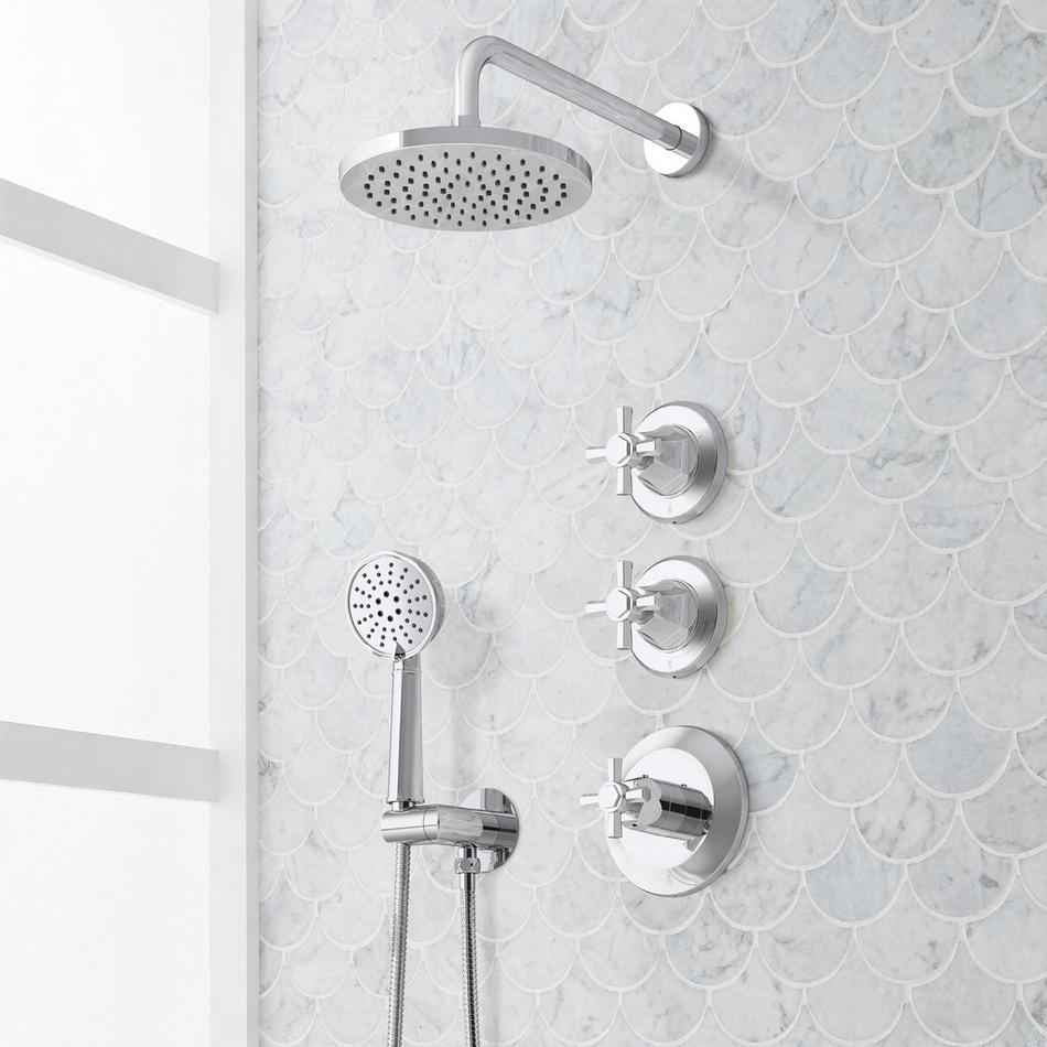 Elita Thermostatic Shower System With Hand Shower - Cross Handles, , large image number 2