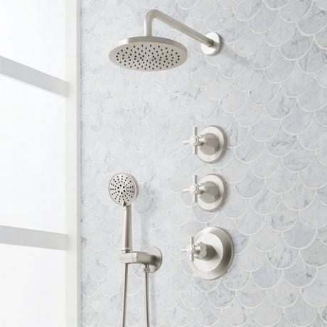 Elita Thermostatic Shower System With Hand Shower - Cross Handles