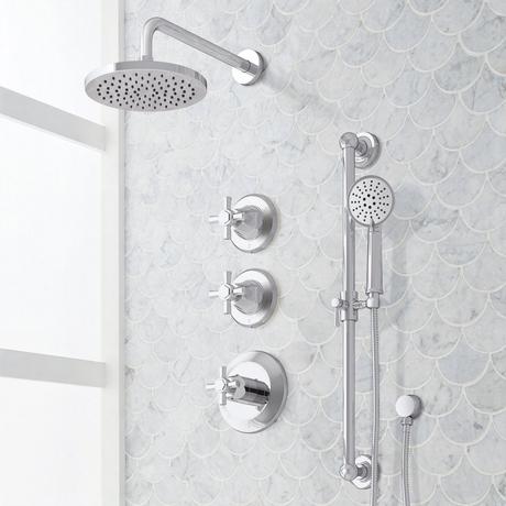 Elita Thermostatic Shower System With Slide Bar and Hand Shower - Cross Handles