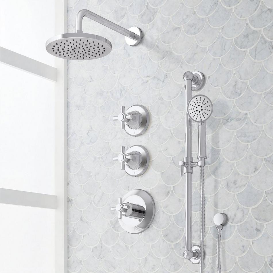 Elita Thermostatic Shower System With Slide Bar and Hand Shower - Cross Handles, , large image number 2