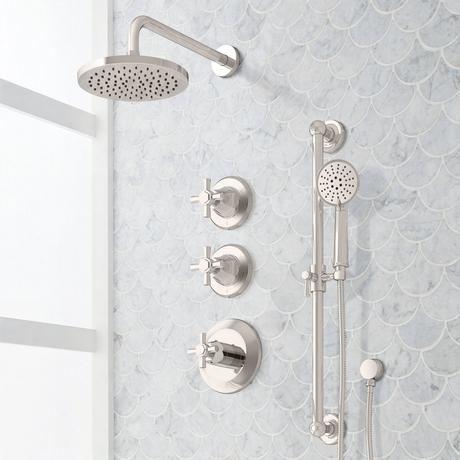 Elita Thermostatic Shower System With Slide Bar and Hand Shower - Cross Handles