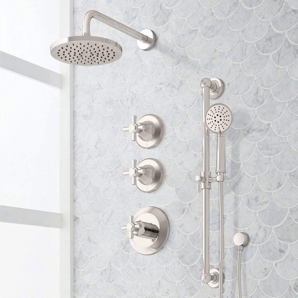 Elita Thermostatic Shower System With Slide Bar and Hand Shower - Cross Handles, , large image number 3