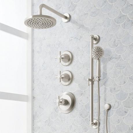 Elita Thermostatic Shower System With Slide Bar and Hand Shower - Cross Handles