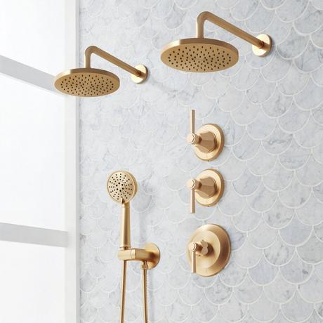 Elita Thermostatic Shower System With Dual Showerheads and Hand Shower - Lever Handles