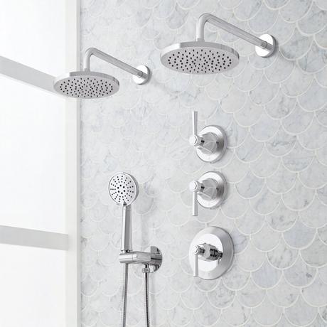 Elita Thermostatic Shower System With Dual Showerheads and Hand Shower - Lever Handles