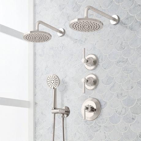 Elita Thermostatic Shower System With Dual Showerheads and Hand Shower - Lever Handles