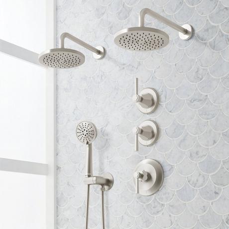 Elita Thermostatic Shower System With Dual Showerheads and Hand Shower - Lever Handles